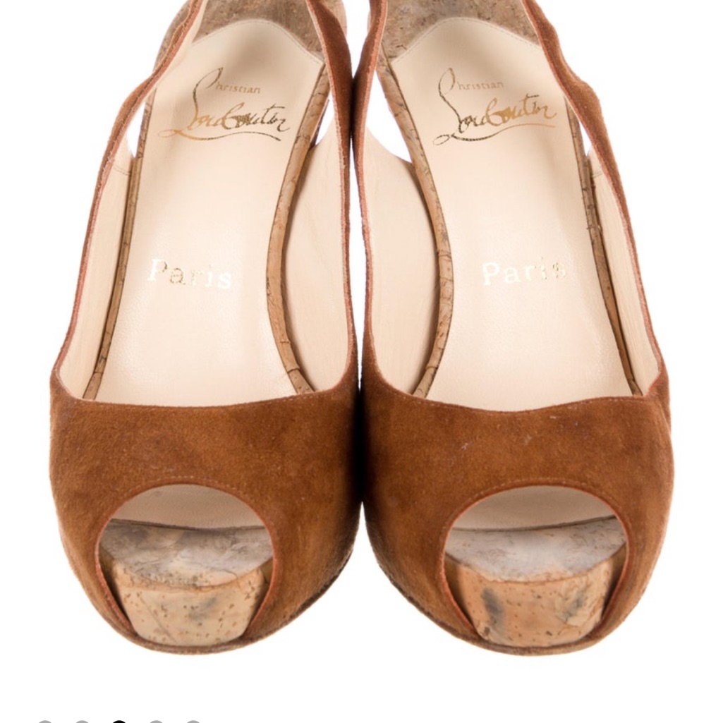 Christian Louboutin Brown Peep Toe Wedges
